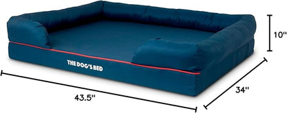 The Dog’s Bed Orthopedic Memory Foam Dog Bed with Bolsters for XL Dogs, Waterproof Washable Cover, Anti-Slip Base, Calming Surface – CertiPUR-Certified Foam, Oxford Fabric, Blue with Dark Red Trim, XL