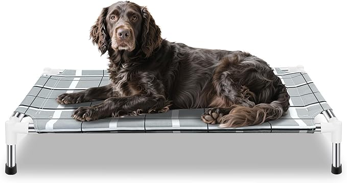 Elevated Raised Outdoor Dog Bed - Cooling Lifted Outside Dogs Cot Bed with Non-Slip Feet Dog Hammock Bed with Stainless Steel Frame Portable Puppy Pet Bed for Indoor & Outdoor