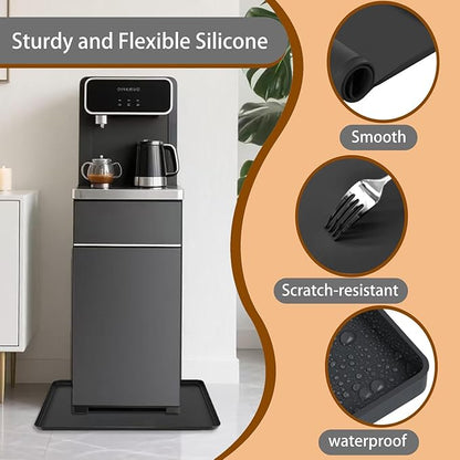 Water Cooler Mat,24x16x0.8 inches Non-Slip Silicone Pet Mat with Raised Edge,Multipurpose Leakproof Drip Tray Kitchen and Appliance Floor Protector Mat for Home Appliances（Black）