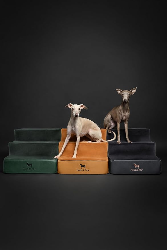 Noah & Paw Dog Stairs, Dog Ramp for Bed (16" Extra Wide) Pet Stairs for High Bed, Design to Fit Small and Large Breeds, Durable 3 Pet Steps for Couch (35 Foam Density) Leather Collection