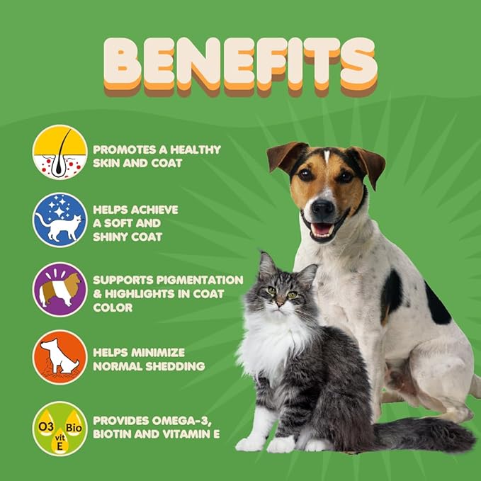 Skin and Coat Supplement with Fish Oil and Omega 3 for Dogs and Cats - Dog Itch Relief Pet Supplement for Shedding, Dry Itchy Skin and Allergies - Dog Allergy Treatment Vitamins (2-Pack, 120 Tabs)