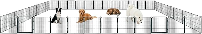 Outdoor Dog Playpen - 32 inch, 48 Panels for Small and Medium Size Dogs - Heavy Duty Metal Pet Fence with Black Anti-Rust Coating - Portable Exercise Play Pen for RV, Camping, and Yard