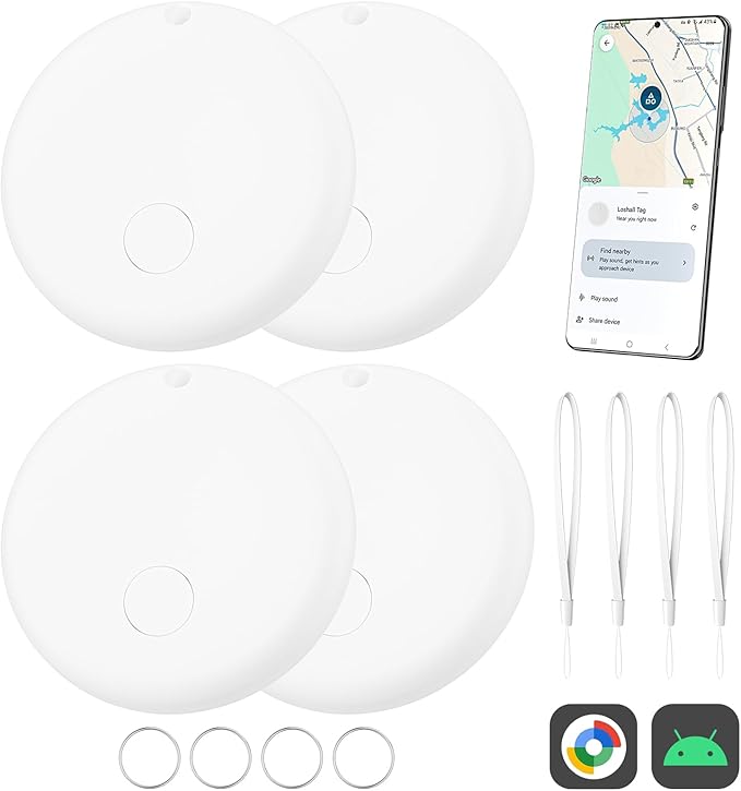Air Smart Tags-4 Pack for Android, Google Android Tag Tracker Work with Google Find My Device (Find Hub), Key Finder/Luggage Tracker/Item Locator, 4 Pack White