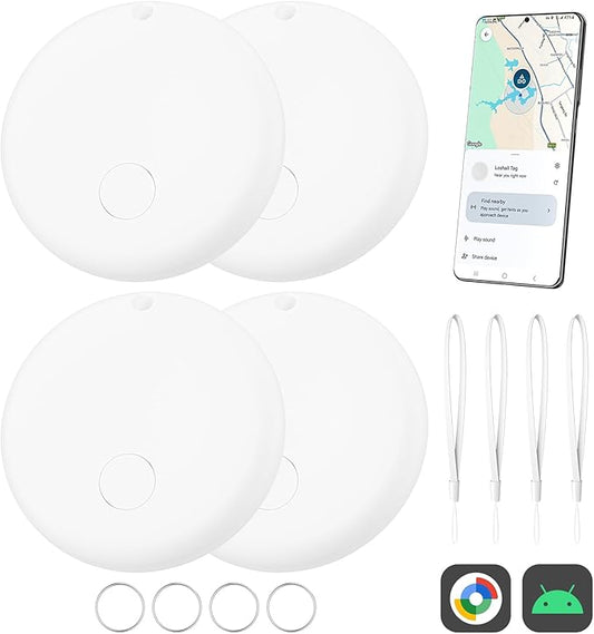 Air Smart Tags-4 Pack for Android, Google Android Tag Tracker Work with Google Find My Device (Find Hub), Key Finder/Luggage Tracker/Item Locator, 4 Pack White