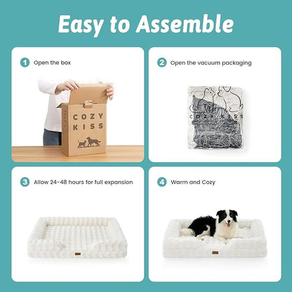 COZY KISS Orthopedic Dog Bed for Extra Large Dog, Soft and Warm Faux Fur Sofa for Giant Pet Up to 150 lbs, Foam Bolster Anti-Slip Couch with Washable Removable Cover, XXL 48x35x8 inch, Beige