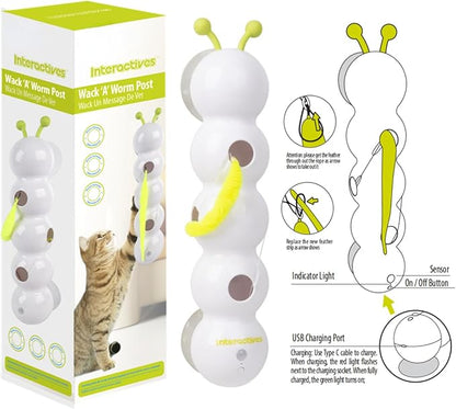 Interactive Caterpillar Cat Toy, Motion Sensor, Simulation of Biological Trajectory, USB Charging, Stable Suction Cup, Interactive Cat Feather Toy for Indoor Cats, Caterpillar Smart Toy with 2 Tails