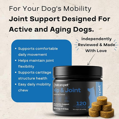 Hip & Joint Chews for Dogs – Glucosamine, Chondroitin, MSM & Green Lipped Mussel – Supports Mobility & Joint Health for Dogs – Natural Dog Joint Supplement – Chicken Flavor, 120 Soft Chews
