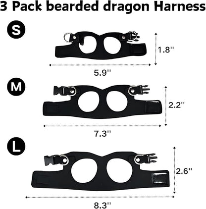 3 Pack Bearded Dragon Harness and Leash Set - Adjustable Soft Leather Lizard Harness Leash Small Animal Traction Rope Training Walking Vest Accessories for Reptile Squirrel Rat (Black)
