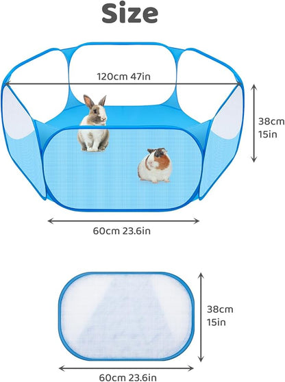 Amakunft Small Animal Playpen, Pop-Up Portable Play Yard for Guinea Pigs, Rabbits, Hamsters, Hedgehogs, Foldable Exercise Fence with Breathable Mesh for Indoor Outdoor Use