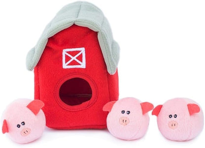 ZippyPaws Burrow- Interactive Dog & Puppy Toys for Boredom, Stimulating Pet Products to Keep Them Busy, Hide & Seek Plush Dog Puzzles, Squeaky Toy for Enrichment, for Small & Medium Dogs- Pig Barn