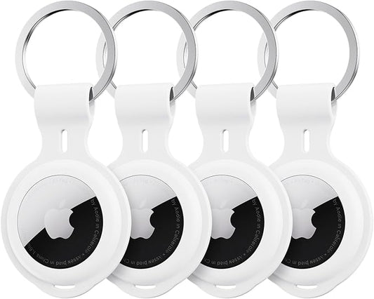 4 Pack Compatible with Apple AirTag Holder Case Keychain Car Accessories Thick Protective Ultra Thin GPS Tracker Finders with Silicone Soft Keyring for Air tagHolder Pet Tracking Key Luggage Bags Kids