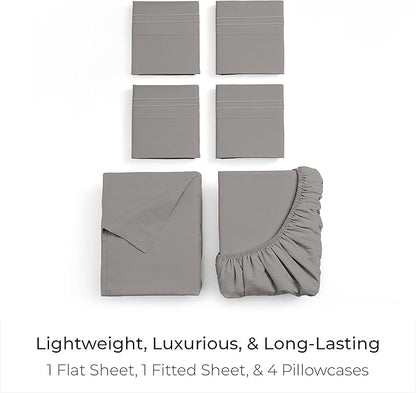 Mellanni Full Sheet Set - 6-Piece Iconic Collection Bedding, (Including 4 Pillowcases), 21-Inch Extra Deep Pocket, Easy Care, Ultra Soft, Cooling Sheets, Brushed Microfiber - Taupe
