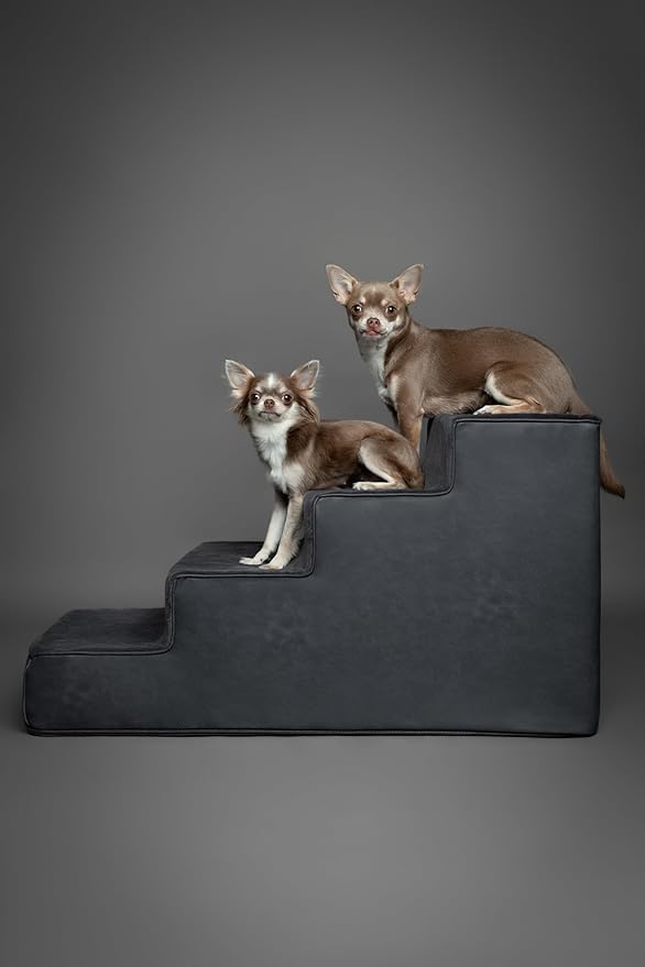 Noah & Paw Dog Stairs, Dog Ramp for Bed (17" Extra Wide) Pet Stairs for High Bed, Design to Fit Small and Large Breeds, Durable 4 Pet Steps for Couch (35 Foam Density) Leather Collection