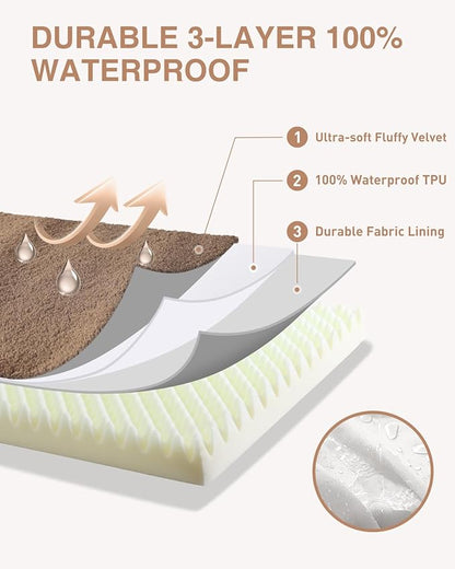 KSIIA Orthopedic Dog Bed Crate Waterproof Pet Mats for Large Dogs Deluxe Plush Washable Pet Bed with Egg Crate Foam & Removable Cover, 35 x 22 Inch, Brown