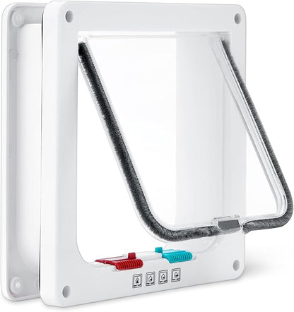 Amazon Basics Adjustable Plastic Dog and Cat Door with 4 Way Lock, Small, 7.5’’ x 7.4’’ x 2.24’', White