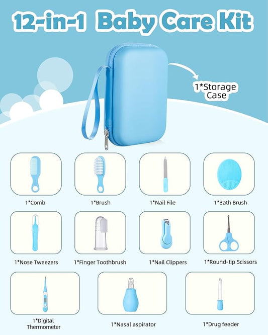 Baby Grooming and Health Kit, Lictin Nursery Care Kit, Newborn Safety Health Care Set with Hair Brush,Comb,Nail Clippers and More for Newborn Infant Toddlers Baby Boys,Baby Blue