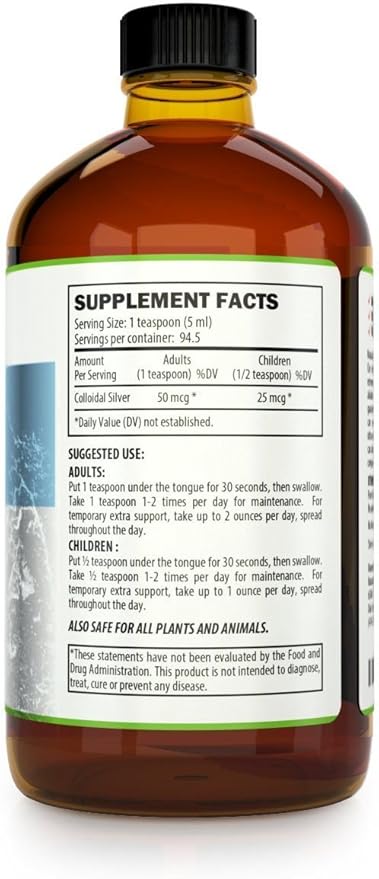 Kaiame Naturals Colloidal Silver, Ionic Silver Solution, 10 PPM, Large 16 oz Glass Bottle, Natural Immune Support Supplement, Safe for Adults, Children, and Pets