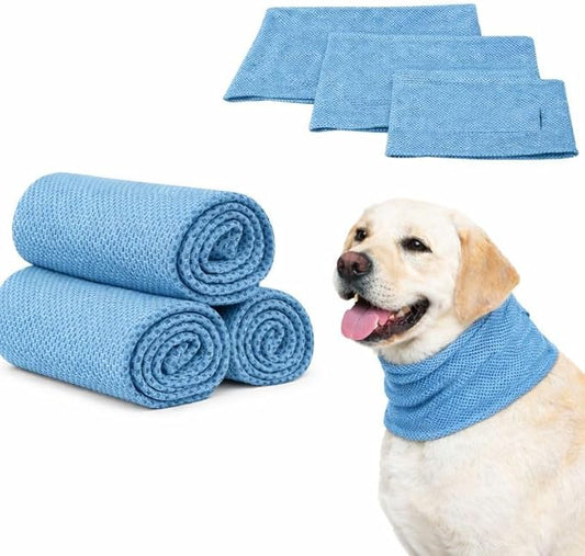 Instant Cooling Dog Bandana for Pet Scarf Soft Cool Mat Pet Collar – Eco-Friendly Breathable Polyester Dog Cooling Bandana for Dogs Puppy Bandana with Leash Hole (Blue, Medium)
