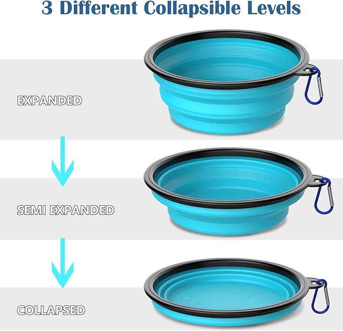 Takfox Collapsible Dog Bowls [2 Pack] 20 oz, Travel Dog Bowls, Pet Bowl Portable Foldable Water Food Feeding Dishes with Carabiner Clip for Traveling Hiking Walking-Black & Blue