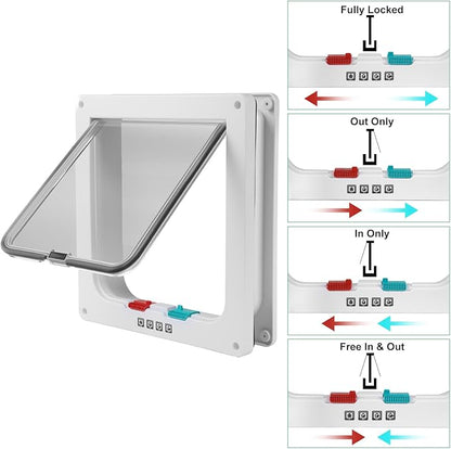 Cat Door- 4-Way Locking Option, Weatherproof & Secure Cat Flap with Easy Installation Kit for Interior/Exterior Doors and Walls (XL)