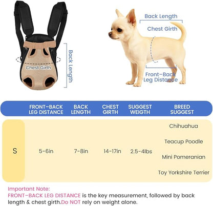 Dog Backpack Carrier, Adjustable Pet Front Carriers, Legs Out Carrying Sling Travel Bag for Small Medium Dogs 2.5-4 Lbs, Soft Wearable Puppy Chest Carry Backpacks for Walking/Hiking/Camping/Traveling