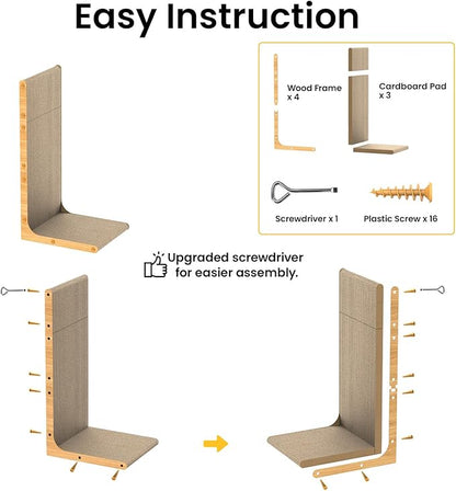 Conlun Cardboard Cat Scratcher, 23" L-Shaped Scratch Pad, Vertical Wall-Leaning Scratching Board to Protect Furniture for Indoor Cats,Wood Grain Large