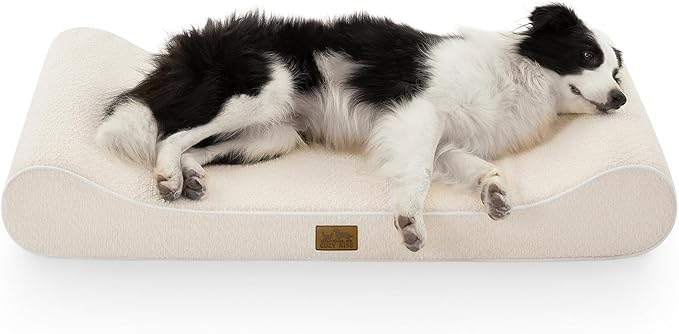 COZY KISS Orthopedic Dog Bed for Large Dogs up to 90 lbs - Removable Washable Cover with Waterproof Lining & Non-Skid Bottom, Cotton-Polyester Blend Boat-Shaped Lounger Mattress, L(45x30x6in), Beige