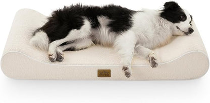 COZY KISS Orthopedic Dog Bed for Large Dogs up to 90 lbs - Removable Washable Cover with Waterproof Lining & Non-Skid Bottom, Cotton-Polyester Blend Boat-Shaped Lounger Mattress, L(45x30x6in), Beige
