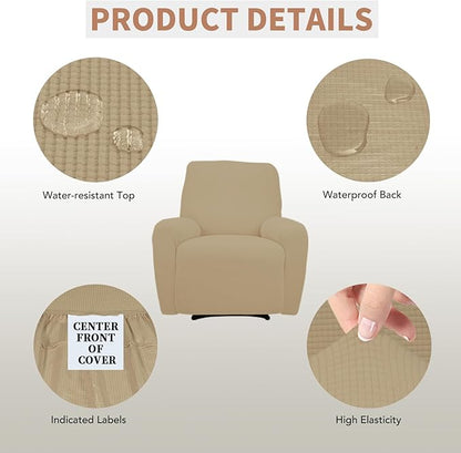 Easy-Going 100% Waterproof Recliner Cover, Dual Waterproof Couch Cover for Recliner, 1- Piece Jacquard Sofa Cover, Leakproof Sofa Slipcover for Kids, Pets, Dog and Cat (Recliner, Sand)