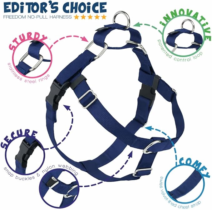 2 Hounds Design Freedom No Pull Dog Harness, Adjustable Harness and Leash Set, Easy Walking & Comfortable Control, Fits Small, Medium & Large Dogs, Solid Colors, Made in USA, 1" XL, Navy