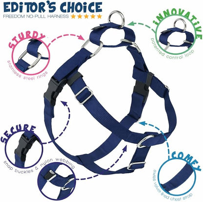 2 Hounds Design Freedom No Pull Dog Harness, Adjustable Harness and Leash Set, Easy Walking & Comfortable Control, Fits Small, Medium & Large Dogs, Solid Colors, Made in USA, 5/8" XS, Navy