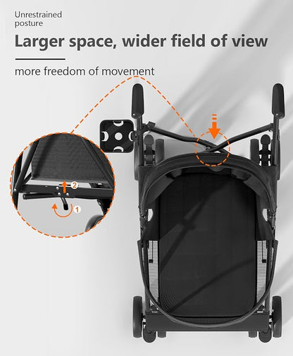 OS MOTOR Pet Stroller with 4 Wheels for Small/Medium Pets, Portable Travel Foldable Carrier Jogger for Dog Cat Puppy Kitty, Rear Wheel Breaks, Storage Basket, Visible Mesh with Weather Cover (Black)