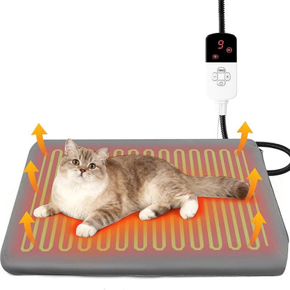 Wortade Heated Cat Bed, 9 Adjustable Temperature Waterproof Cats Heating Pad for Cats with 4 Timer Options, Pet Heating Pads for Cats Dog, Cat Heated Pads Indoor, 17.7" x 23.6"