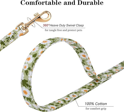 CHEDE No Pull Floral Pattern Dog Harness- Lightweight and Soft, Adjustable Small Dog Harness and Leash Set, with Dog Leash, Suitable for Puppy Small and Medium-Sized Dog (M, Green Daisy)