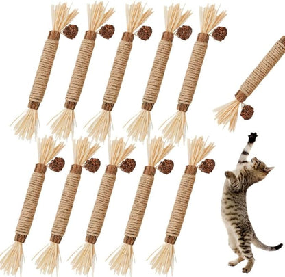 Cat Toys 10Pack Silvervine Chew Stick Kitten Treat Catnip Matatabi Toy Kitty Natural Stuff Catnip for Cleaning Teeth Indoor Dental Snack Interactive