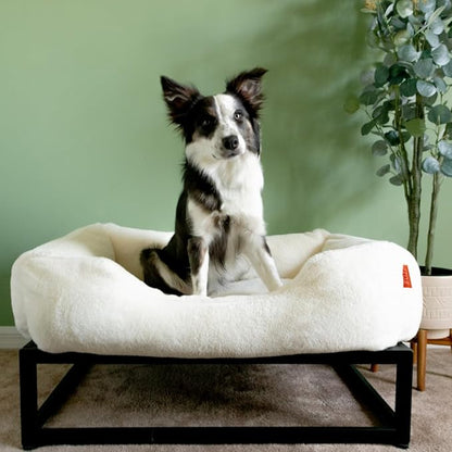 FUZI Luxury Aesthetic Dog Bed for Large Dogs with Washable Cover, Pet Couch, Pet Bed with Sides, Non-Slip Bottom, Soft and Durable Calming Dog Bed, Faux Rabbit Fur, Large 35.6x28.5x9.5 Soft White