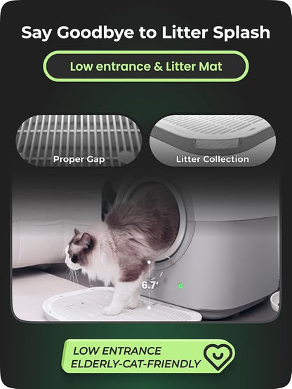 HHOLOVE L2 Self Cleaning Cat Litter Box Safe Anti-Pinch,with Deodorizer and Liner,Automatic Hands-Free Smart Robot Self Cleaning Litter Box - Large 60L Capacity, for Multiple Cats