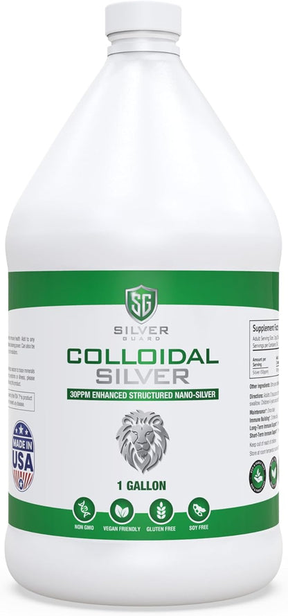 Enhanced Colloidal Silver Gallon Size—30ppm Pure & Natural Structured Silver Water—Organic Colloidal Silver Solution—128 oz (1 Gallon)