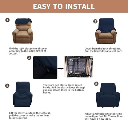Easy-Going 100% Waterproof Recliner Cover, Dual Waterproof Couch Cover for Recliner, 1- Piece Jacquard Sofa Cover, Leakproof Sofa Slipcover for Kids, Pets, Dog and Cat (Recliner, Dark Blue)