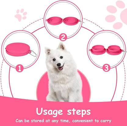 Collapsible Dog Water Bowl 2 in 1 Foldable Pet Food and Water Bowl Portable Cats Dishes with Carabiner Clip for Traveling Hiking Camping Walking (Pink)