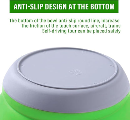 Collapsible Bowl, 3 Pcs Food Grade Silicone Camping Bowl, Expandable Salad Bowl Lunch Box with Lid & Tableware for Travel and Picnic (Green)