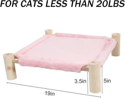 Patas Lague Cat and Dog Hammock Bed for Small Dogs, Brethable Wooden Cat Pet Rabbit Elevated Outdoor Bed Cots Furniture for All Seasons Fleece Pink