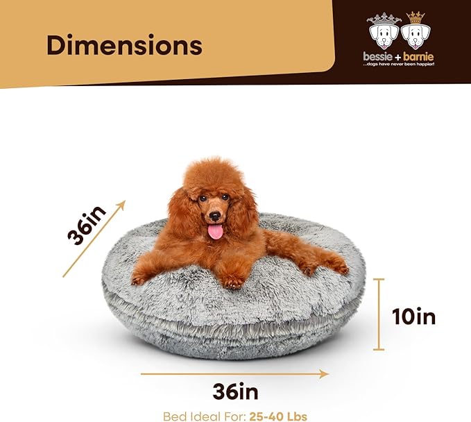 Bessie and Barnie - Luxury Extra Plush Faux Fur Bagel Pet/Dog Bed (Frosted Snow, Me)