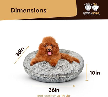 Bessie and Barnie - Luxury Extra Plush Faux Fur Bagel Pet/Dog Bed (Frosted Snow, Me)