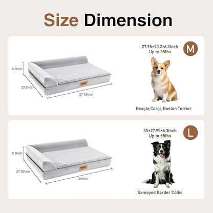 Dog Bed Large Sized Dogs, Orthopedic Dog Sofa Pet Bed, Waterproof Memory Foam Dog Bed, Large Dog Couch Bed with Washable Removable Cover, Grey - 35x27.95x6.3in