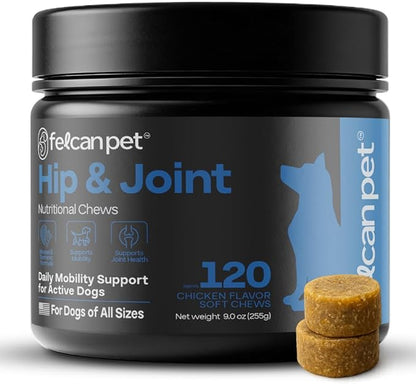 Hip & Joint Chews for Dogs – Glucosamine, Chondroitin, MSM & Green Lipped Mussel – Supports Mobility & Joint Health for Dogs – Natural Dog Joint Supplement – Chicken Flavor, 120 Soft Chews