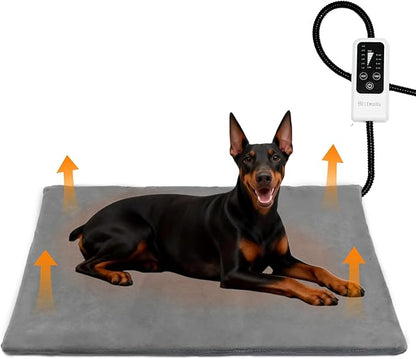 BECEMURU Pet Heating Pad for Dogs & Cats, 36"x24" Waterproof Heated Bed with 6-Temp & Timer, Chew-Resistant Cord Electric Warm Bed for Senior Pets, Soothing Pain Relief for Arthritis