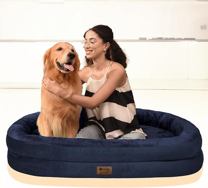 Orthopedic Dog Bed for Large Dogs, Waterproof Dog Bed for Large Size Dogs with Bolsters, Egg Crate Foam Sofa Bed with Washable Removable Cover & Non-Slip Bottom, Navy
