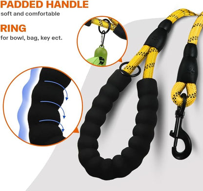 Taglory Rope Dog Leash 6 FT with Comfortable Padded Handle, Highly Reflective Threads Leash and Anti-Tangle Clip for Walking Small Dogs, 3/8 inch, Yellow