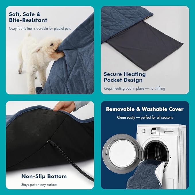 Vagascape Dog Heating Pad (48"x28") - Waterproof Electric Heated Mat & Pet Bed for Indoor and Outdoor Use, Chew Resistant Cord, Machine Washable Cover with Wheat Pattern Quilting, for Cats and Pets